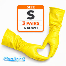 3 Pairs - Small - Yellow Latex Household Cleaning Dishwashing Kitchen Gloves