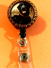 Animal Dog Black Labrador 2 Id badge holder retractable alligator clip