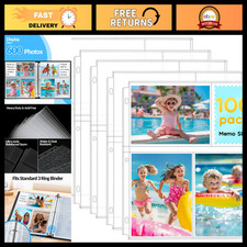 100 Pack 4x6 Photo Sleeves for 3 Ring Binder, Holds 600 Photos, Clear Protectors