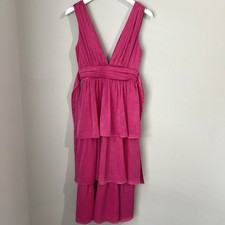 Lulus Peak Party Vibe Midi Dress Women's Size XS Hot Pink Satin Tiered Tie Back