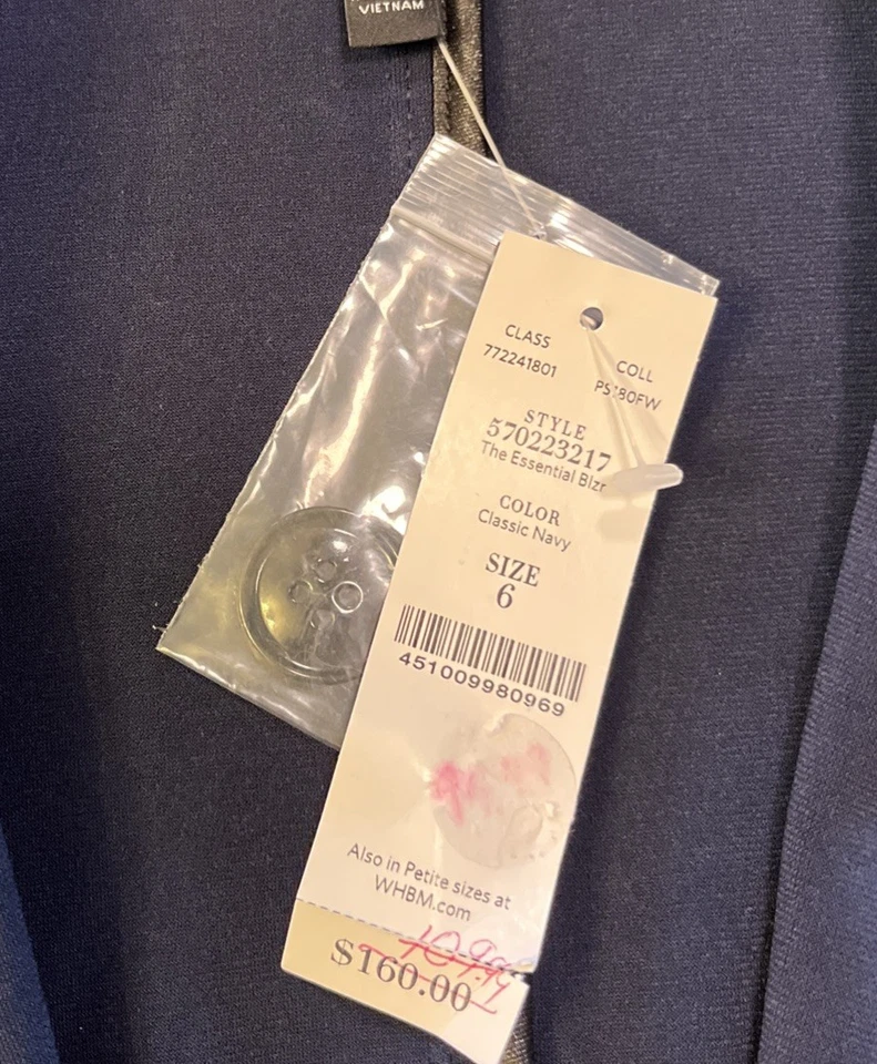 Blazer Casa Blanca Mercado Negro Clásico Azul Marino Talla 6 Elástico Un Botón Nuevo con Etiquetas  Foto 2 de 4