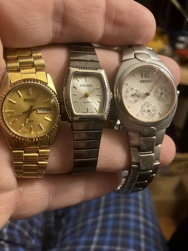 Lot Of 3 Vintage WORKING Seiko Watches Quartz SQ , Chronograph, Quartz