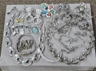 Vintage Silver Tone Estate Jewelry Lot Rhinestone Monet Sarah Cov Crown Trifari