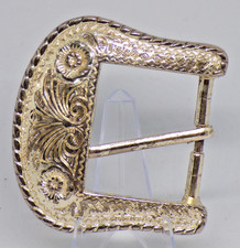 Vintage Western Style Belt Buckle Floral Engraved Silver Tone Metal