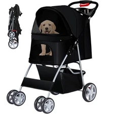 Pet Stroller, 4 Wheels Pet Strolling Cart for Medium/Small Dogs and Cats, Fol...