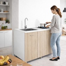 Cucina Completa 120x60cm Olmo Piano Cottura 2 Fuochi Lavello con Rubinetteria