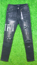 AMIRI Men's Black Charcoal Wash Distressed Skinny Slim Fit Logo Jeans 5-Pocket