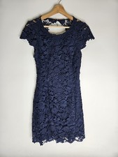 Lulus Women's Size Medium Crochet Romance Language Navy Blue Backless Lace Dress