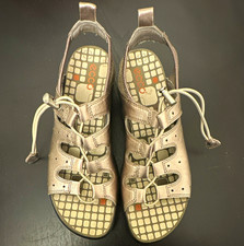 ECCO Women  s Silver Leather Strappy Drawstring Flat Sandals US 9 EU 40