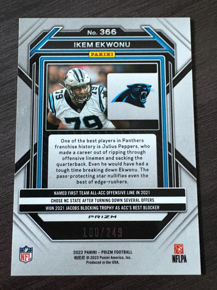 2022 Panini Prizm Ikem Ekwonu Rookie Orange Prizm #366 RC serial /249 - Image 2 of 2