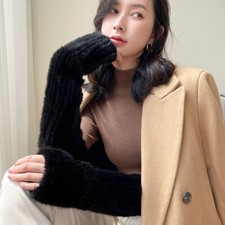 12"/16" Women's Real Mink Fur Fingerless Knitted Gloves Wrist Mittens Sleeves
