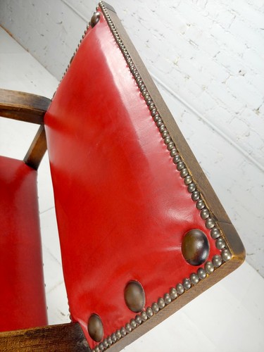 19th century Spanish Revival Armchair w/Red Leather Upholstery circa 1880s - Picture 8 of 10