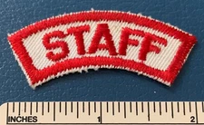 Vintage STAFF Boy Scout Red White Camping Segment PATCH BSA Rocker Badge CAMP