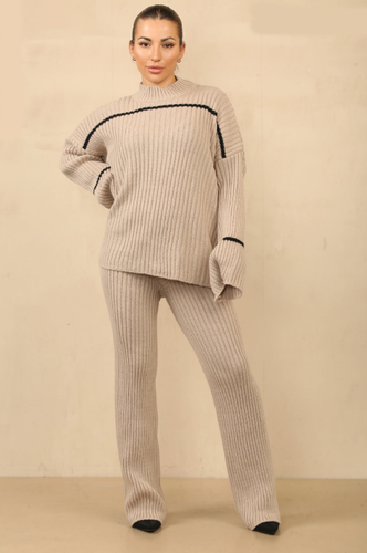 Women Oversized Knitted Pull On Top&Wide Leg Pant 2 pieces Loungewear Co-Ord Set - Picture 8 of 30