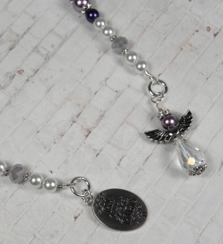 Happy Thoughts Beaded Thong Bookmark Glass Pearl Crystal Handmade Purple White - Picture 3 of 5