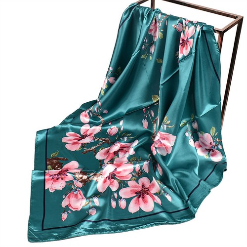 Blumenmuster Seide Satin Hijab Schals Bright-Coloured Quadratisch Halstuch Haa① - Picture 12 of 21
