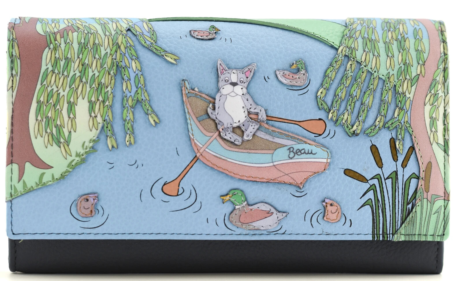Mala Leather Beaus Boating Dog Grey Matinee Large Purse RFID Protection Dust Bag