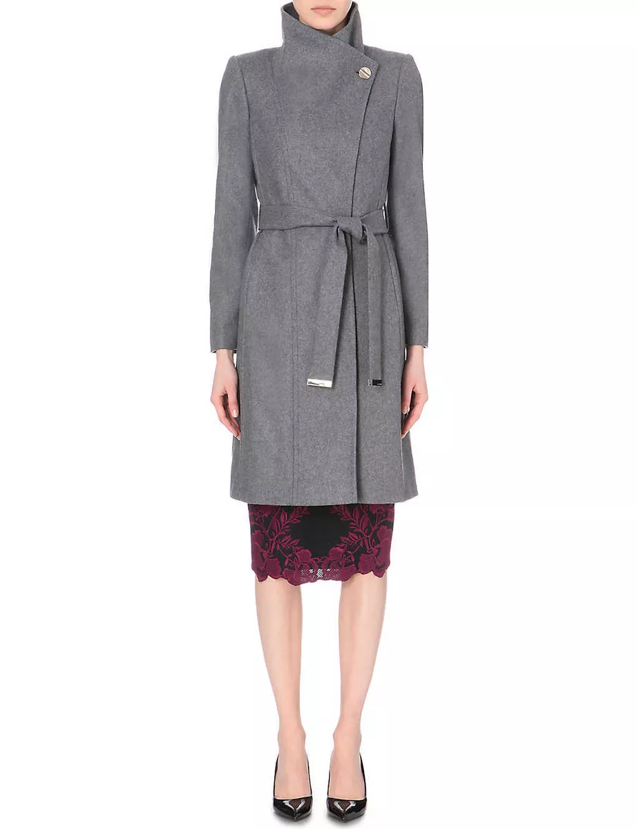 TED BAKER Lorili wool cashmere high neck belted wrap long dress