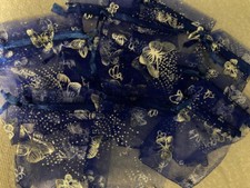 25 Navy Blue Silver Butterfly Sheer Organza Bags Favors SATIN Ties USA SELLER