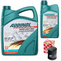 MotoröL Set Addinol 5W-40 Super Light 6 Liter + ÖLfilter FüR Opel Vectra B 1.7
