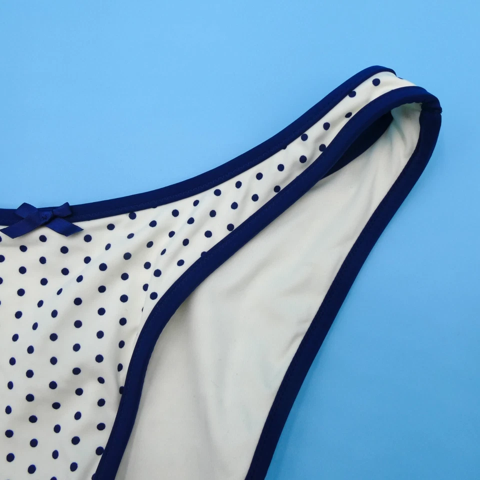 Parte inferior de bikini PINK By Frankies blanco medio lunares azul cintura alta Foto 4 de 4