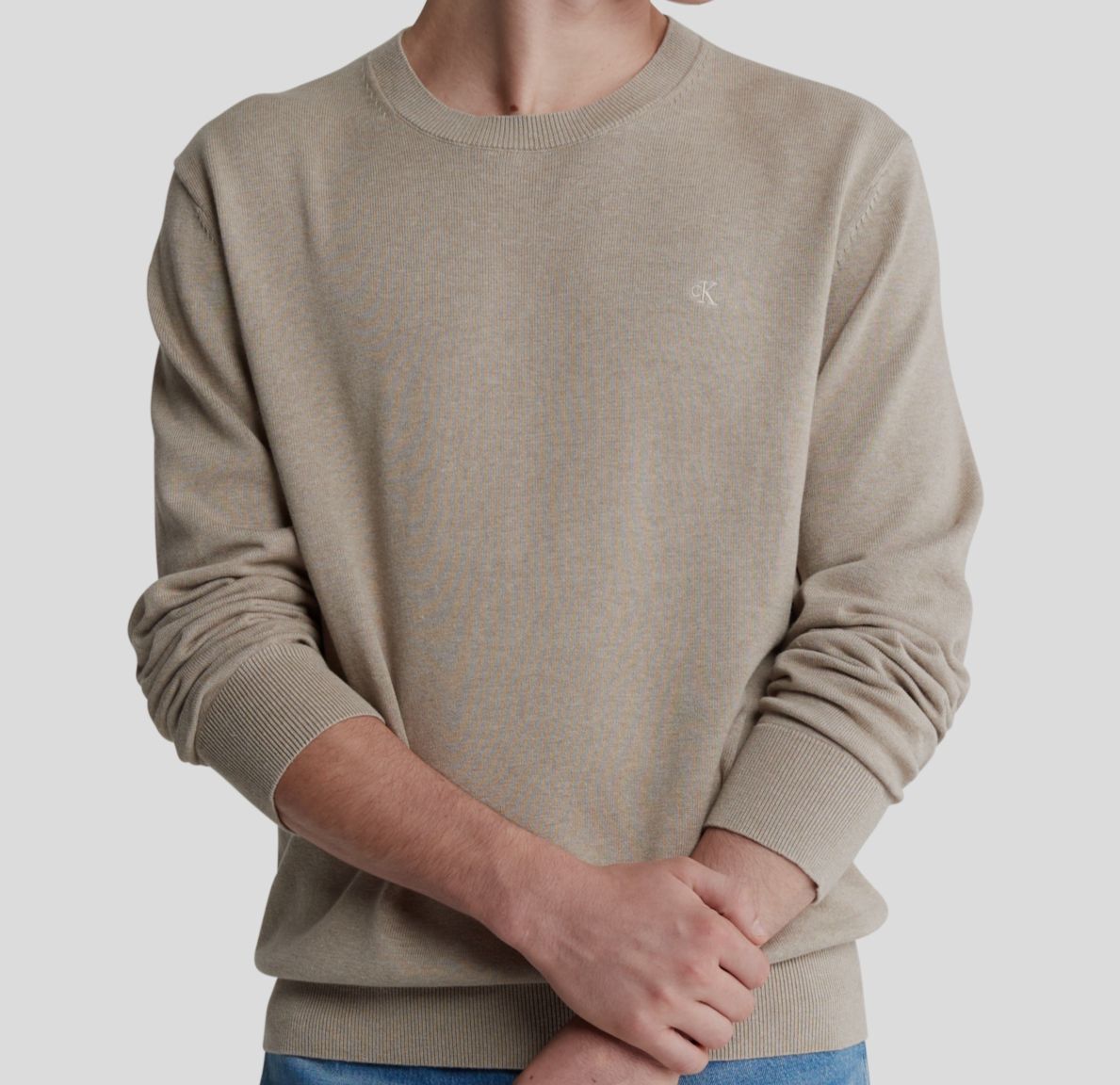 Calvin Klein Men's Beige Smooth Cotton Monogram Logo Sweater Size XXL