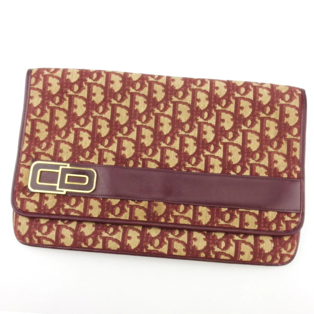 Sac pochette Dior Trotter Bordeaux toile beige ?~ cuir authentique d'occasion T16606
