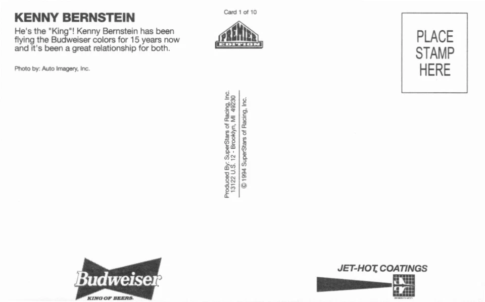 Tarjeta postal divertida Kenny Bernstein 1994 Budweiser Race Team NHRA Foto 2 de 2