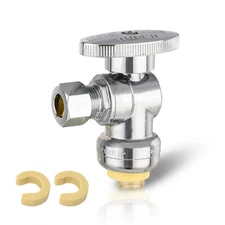 EFIELD 1/2"Push Connect×1/4"OD Compr. Push Fit Angle Stop Valve 1/4 Turn No Lead