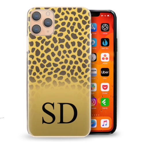 Personalised Initial Phone Case;Yellow Cheetah Hard Cover with Name - Afbeelding 1 van 7