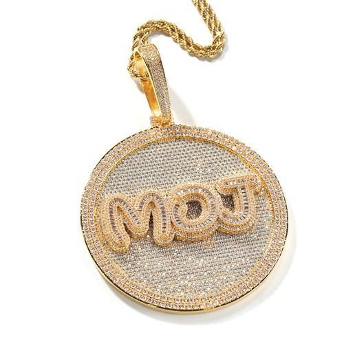 Hip Hop Custom A-Z Letters Large Disc Pendant Necklace Full Zircons Men Jewelry - Picture 13 of 15