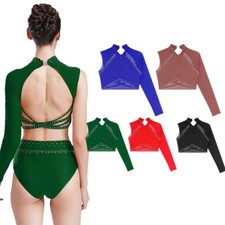 Women Blouse Lyrical Crop Top Ballet T-shirt Gymnastics Tops Performance Tee