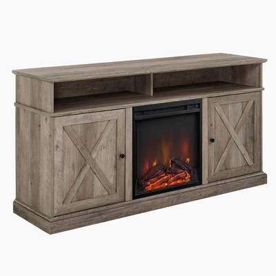 Welwick Designs Freestanding Fireplace TV Stands 60'' Adjustable in Gray Wash