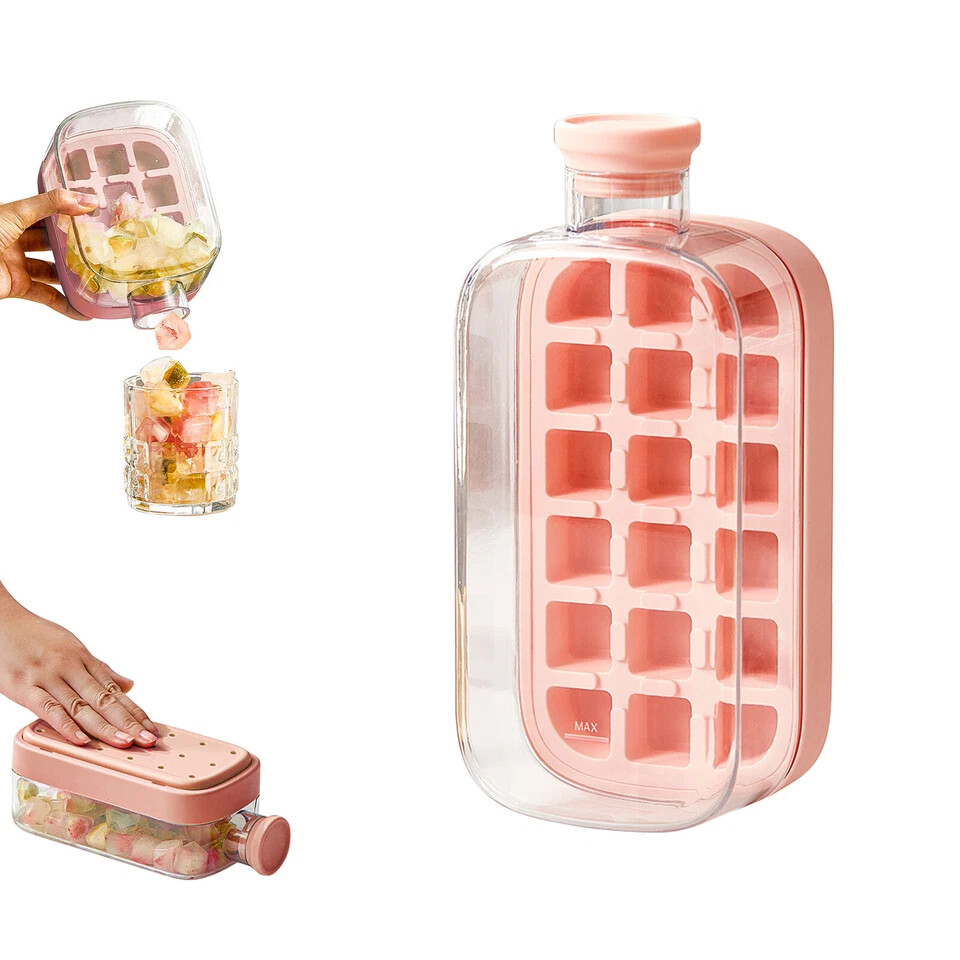 Bottiglia Per Cubetti Di Ghiaccio 2 In 1 - Con Coperchio E Cannuccia, 500ml | Facile Rilascio, Zero Contatto - Foto 5