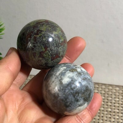 2pc Natural Ocean jade Stone Polished Damaged Sphere 184g b207