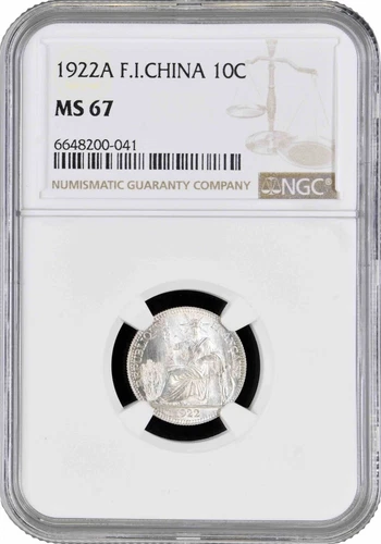 Indochina 10 Cent 1922 A, NGC MS67, "French Indochina (1885 - 1954)"