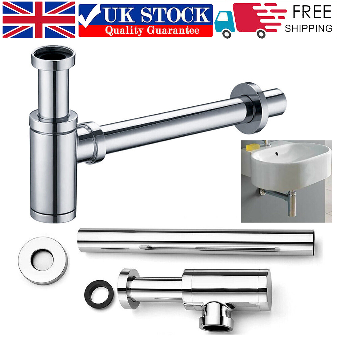 Chrome Bottle Trap Waste Bathroom Basin Sink Pipe Adjustable Height