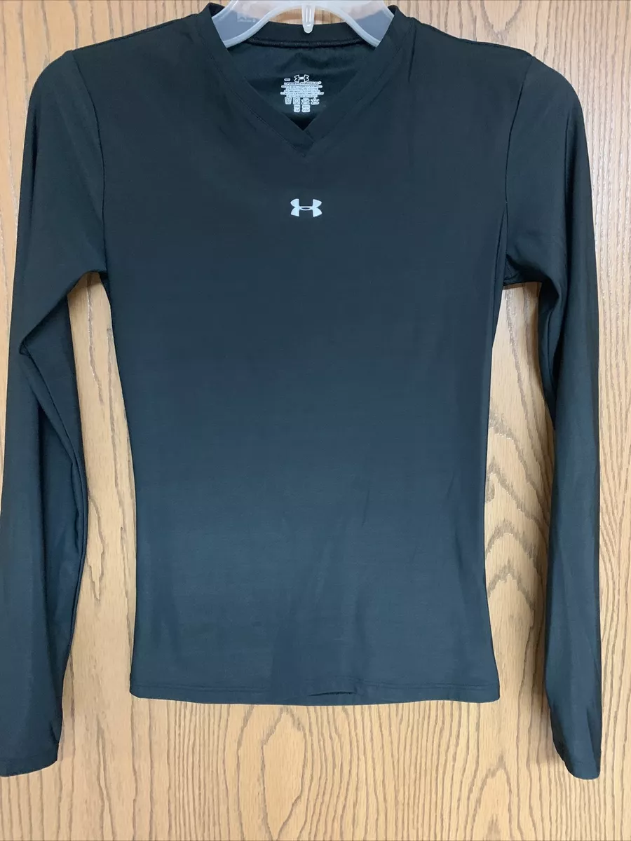 Black Long Sleeve Under Armour Shirt V Neck Size Youth Small. EUC