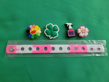 Kid Silicone Charm Bracelet w/4 Charms Cute Good Vibe Fun Gift Clogs Accessory B