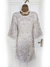 NEEDLE AND THREAD Nude Beige & Iridescent Beaded Flutter Sleeve Dress, Size 12