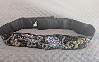 Vtg La Regale Black Beaded Belt La Regale Vintage Beaded Belt - Black Gold Silver Fabric  main image 4