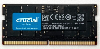 Crucial 16GB DDR5 RAM 4800 MHz PC5-38400 SODIMM Laptop Memory