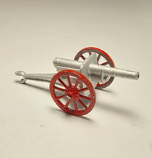 Vintage Barclay Lead Metal Toy Cannon w/ Spoked Wheels BC3 Silver  Red Manoil
