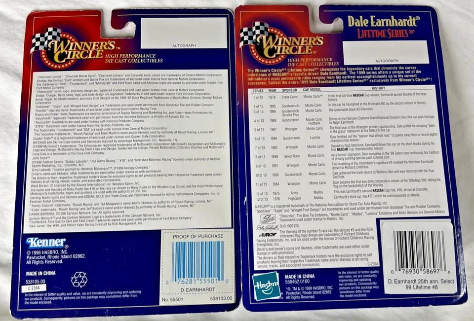 Dale Earnhardt Sr. 1996 & 99 Winners Circle 1:64 Lot of 2 Stock Cars Goodwrench - Image 4 of 4