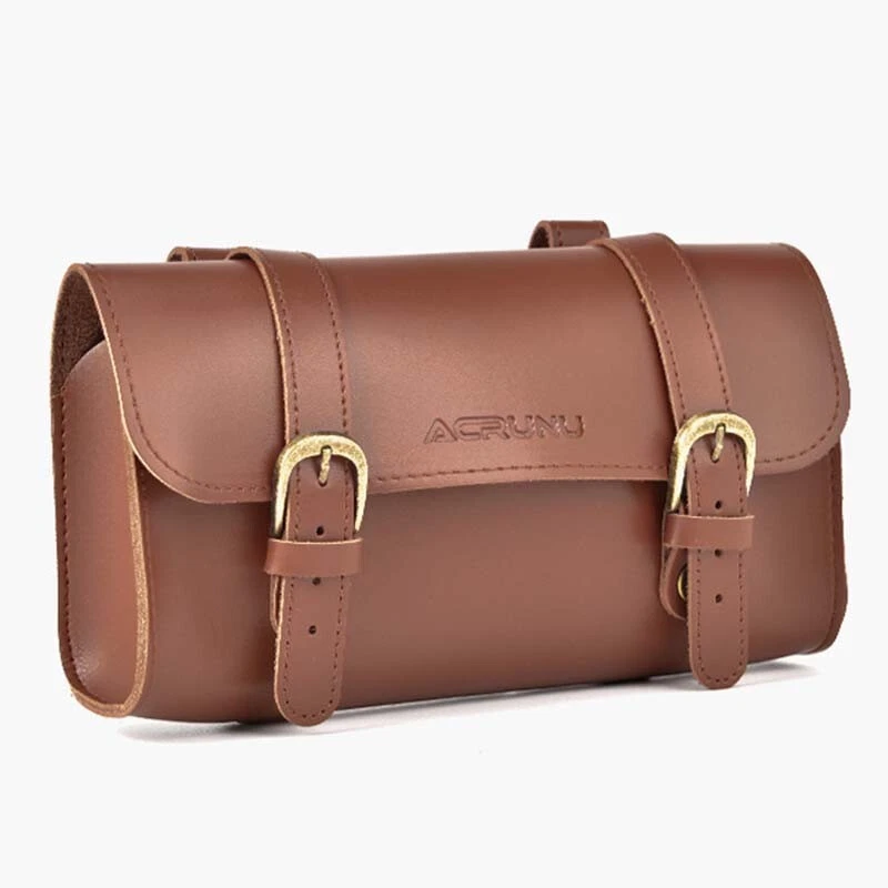 Borsa Da Manubrio In Vera Pelle Gusti - Vintage, Nera, Sistema Klickfix Per Bici, Borsello Elegante
