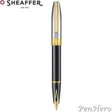Sheaffer Legacy Glossy Black & Chrome Fountain Pen Fine w/ FREE Leather Pouch