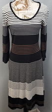 Nine West Sweater Dress Womens M Multi Striped Long Sleeve Scoop Neck Pullover