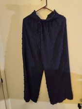 Navy Blue Palazzo Pants Textured Wide Legged Stretch Waist Size Med