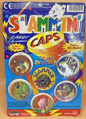 Slammin Caps Laser Pogs Flasche Set Slammer 1994 versiegelt 90er Cartoon Tiere