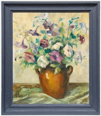 Framed 20th Century Oil - Flowers in a Terracotta Pot